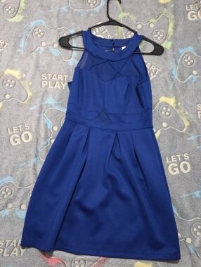 Sweet Storm Royal Blue Sleeveless Midi Dress with Mesh Accents